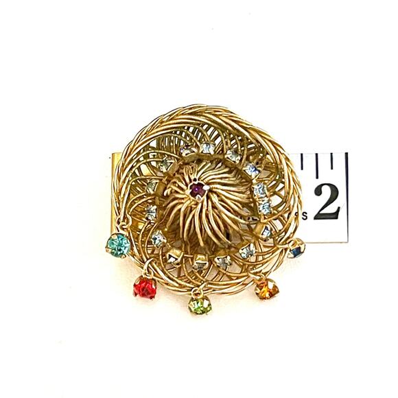 Vintage Brooch Rhinestone Sombrero Hat Vtg Wire Estate Costume Jewelry Pin U13 - Picture 4 of 4
